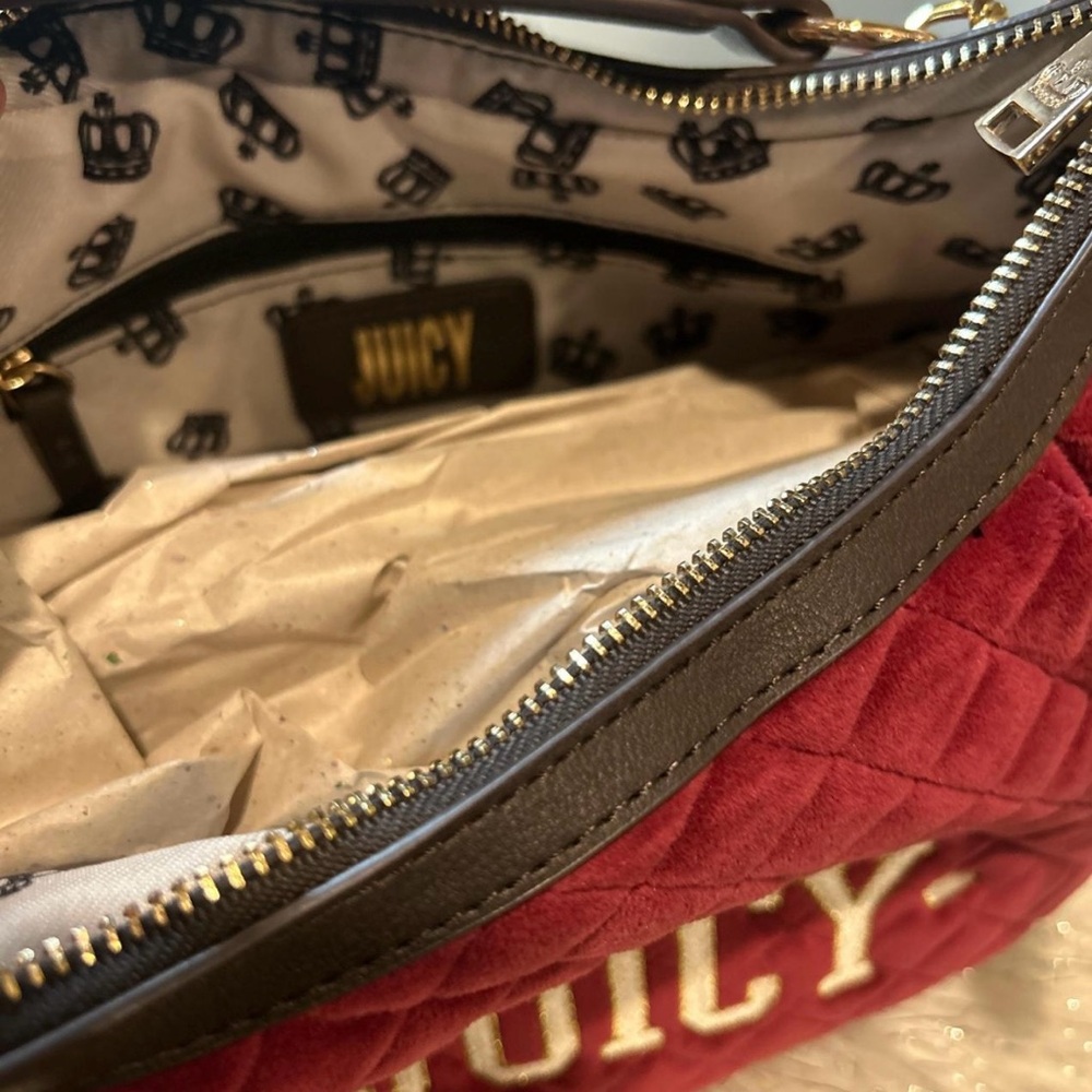 Juicy Couture Bag Purse Burgundy Velvet Quilted Shoulder Bag - Picture 4 of 5